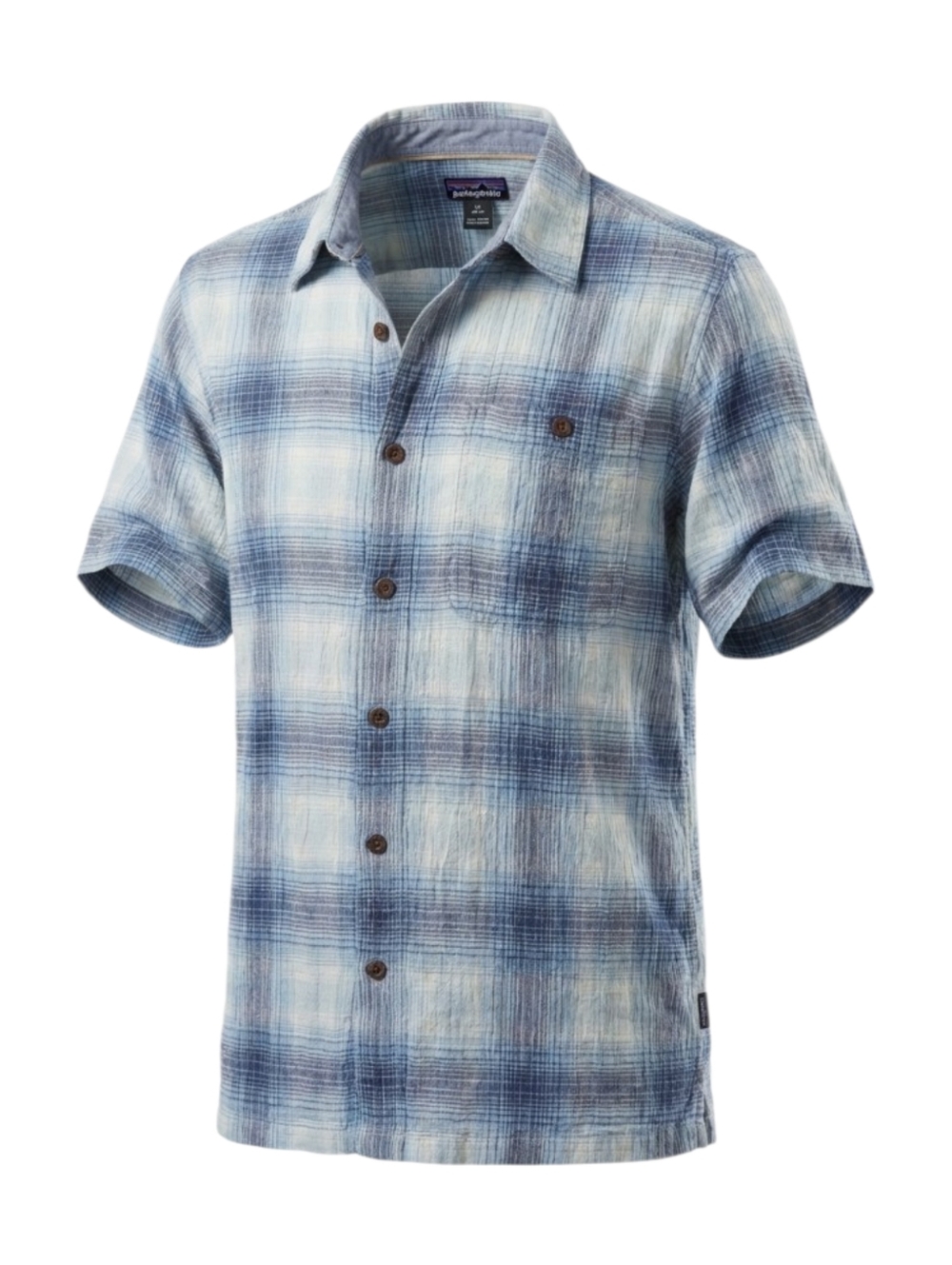 Patagonia Blue & White Plaid Short-Sleeve Button-Down Organic Cotton Shirt
